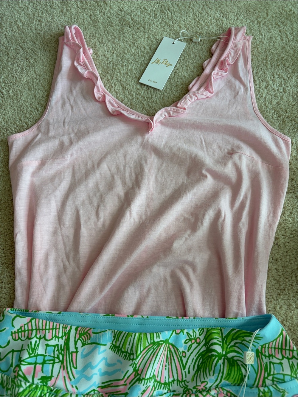 Lilly Pulitzer Pink Muse Gigi Ruffle-Trim Tank, XS,